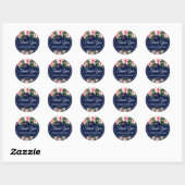 Navy Blue Waterverf Bloemenbruiloft Dank u Ronde Sticker (Vel)