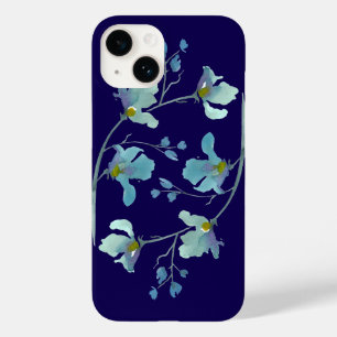 Navy Blue Waterverf Blossom Case-Mate iPhone 14 Hoesje