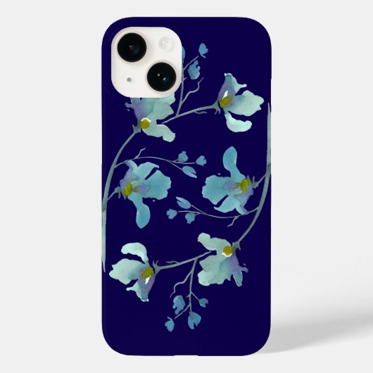 Navy Blue Waterverf Blossom Case-Mate iPhone Case (Achterkant)