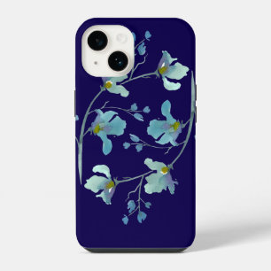 Navy Blue Waterverf Blossom iPhone 14 Hoesje
