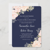 Navy Blue Waterverf Blush Bloemen Huwelijk Kaart (Voorkant)