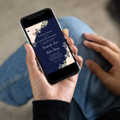 Navy Blue Waterverf Blush Bloemen Huwelijk Kaart