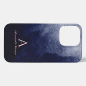 Navy Blue Waterverf Blush Pink Script Monogram iPhone Hoesje (Achterkant horizontaal)