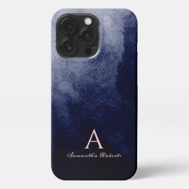 Navy Blue Waterverf Blush Pink Script Monogram iPhone 13 Pro Hoesje