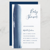 Navy Blue Waterverf Boy Baby shower Invitation (Voorkant / Achterkant)