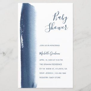 Navy Blue Waterverf Boy Baby shower Invitation