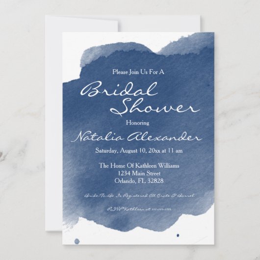 Navy Blue Waterverf Bridal Shower Kaart (Voorkant)