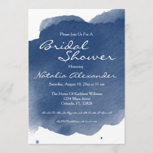 Navy Blue Waterverf Bridal Shower Kaart