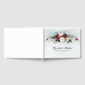 Navy blue | Waterverf bruiloft Burgundy Bloom Gastenboek (Volledig)