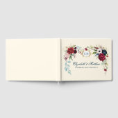 Navy blue | Waterverf bruiloft Burgundy Bloom Gastenboek (Volledig)
