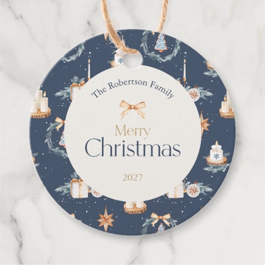 Navy Blue Waterverf Christmas Bedankjes Labels (Voorkant)