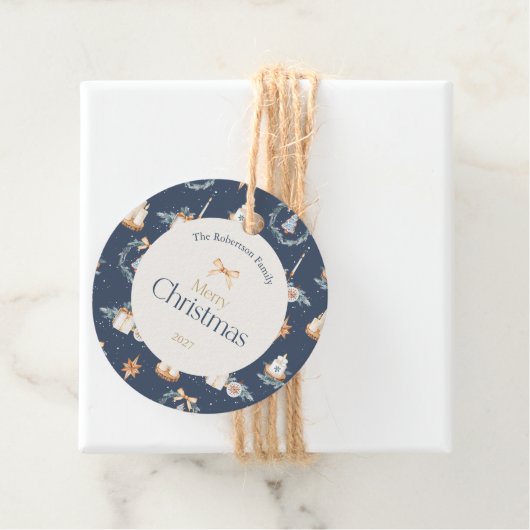 Navy Blue Waterverf Christmas Bedankjes Labels (In situ)