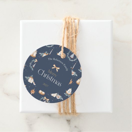 Navy Blue Waterverf Christmas Bedankjes Labels (In situ)