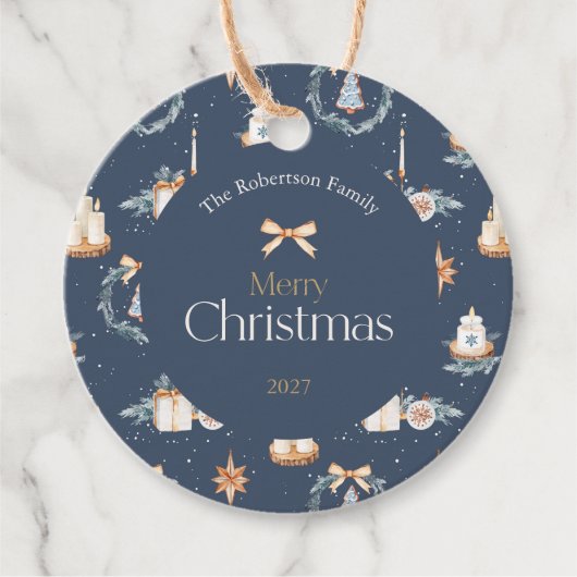 Navy Blue Waterverf Christmas Bedankjes Labels (Voorkant)