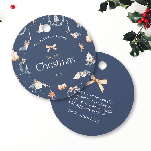Navy Blue Waterverf Christmas Bedankjes Labels