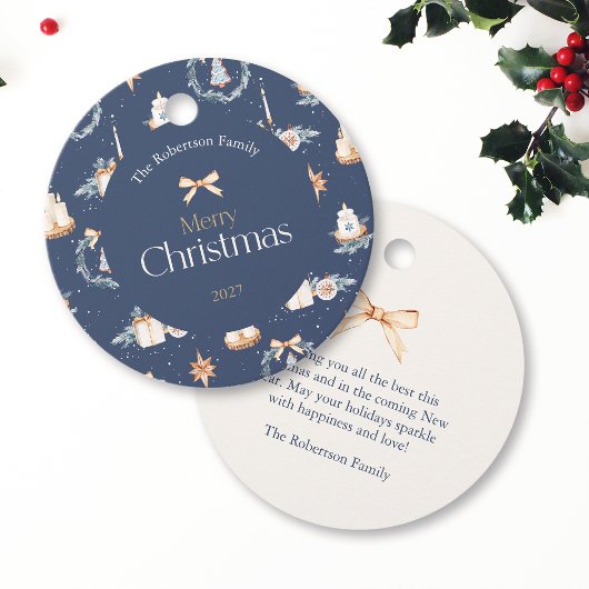 Navy Blue Waterverf Christmas Bedankjes Labels
