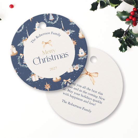 Navy Blue Waterverf Christmas Bedankjes Labels