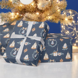 Navy Blue Waterverf Christmas Cadeaupapier
