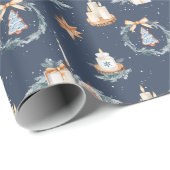 Navy Blue Waterverf Christmas Cadeaupapier (Rol Hoek)