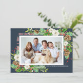 Navy Blue Waterverf Christmas Holly Jolly Floral Kaart (Staand voorkant)