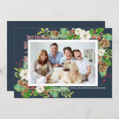 Navy Blue Waterverf Christmas Holly Jolly Floral Kaart (Voorkant / Achterkant)