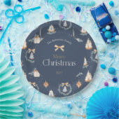 Navy Blue Waterverf Christmas Papieren Bordje (Feest)