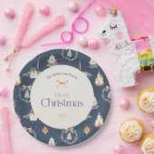 Navy Blue Waterverf Christmas Papieren Bordje (Feest)