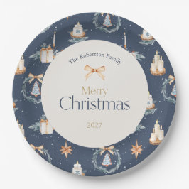 Navy Blue Waterverf Christmas Papieren Bordje