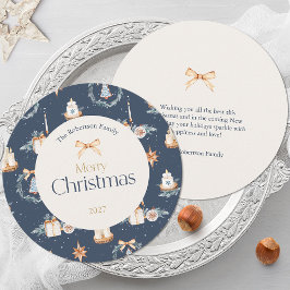 Navy Blue Waterverf Christmas Wenskaart Kaart