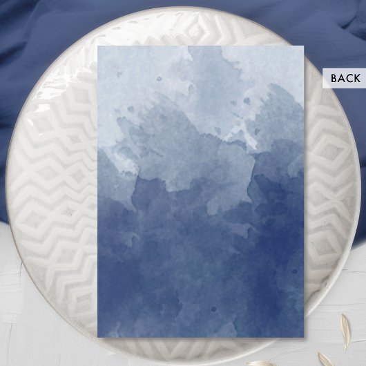 Navy Blue Waterverf Elegant Monogram Weddenschap Kaart
