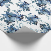 Navy Blue Waterverf Flora Pattern Cadeaupapier (Hoek)