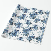 Navy Blue Waterverf Flora Pattern Cadeaupapier (Uitgerold)