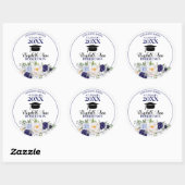 Navy Blue Waterverf Floral Afstuderen Ronde Sticker (Vel)