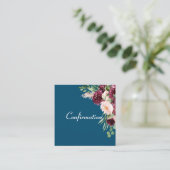 Navy Blue Waterverf Floral Confirmation Informatiekaartje (Staand voorkant)