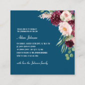 Navy Blue Waterverf Floral Confirmation Informatiekaartje (Achterkant)