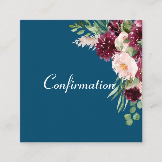 Navy Blue Waterverf Floral Confirmation Informatiekaartje (Voorkant)