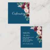 Navy Blue Waterverf Floral Confirmation Informatiekaartje (Voorkant / Achterkant)