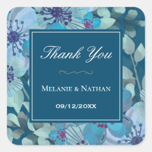 Navy Blue Waterverf Floral Elegant Hartelijk dank Vierkante Sticker