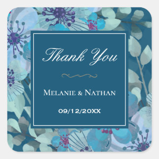 Navy Blue Waterverf Floral Elegant Hartelijk dank Vierkante Sticker