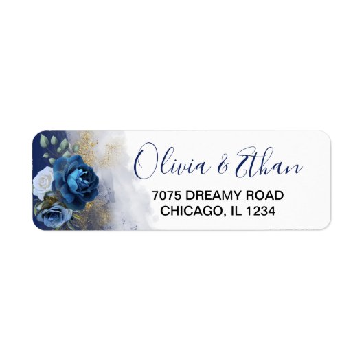 Navy Blue Waterverf Floral Etiket (Voorkant)
