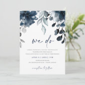 Navy Blue Waterverf Floral Garden Wedding Invitat Kaart (Staand voorkant)