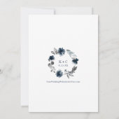Navy Blue Waterverf Floral Garden Wedding Invitat Kaart (Achterkant)