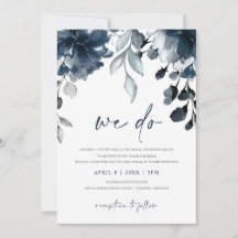 Navy Blue Waterverf Floral Garden Wedding Invitat