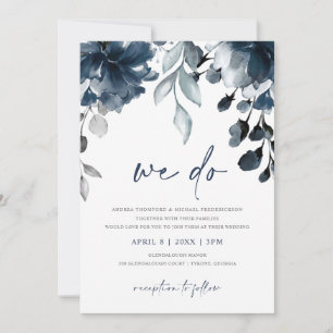 Navy Blue Waterverf Floral Garden Wedding Invitat Kaart