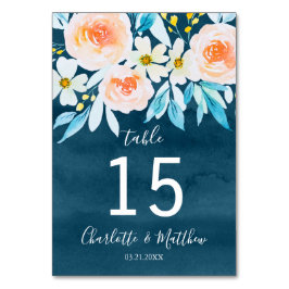 Navy Blue Waterverf Floral gepersonaliseerde bruil Kaart
