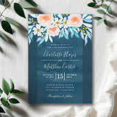 Navy Blue Waterverf Floral Modern Wedding Kaart