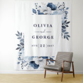 Navy Blue Waterverf Floral Photo Booth Achtergrond Wandkleed (In situ)