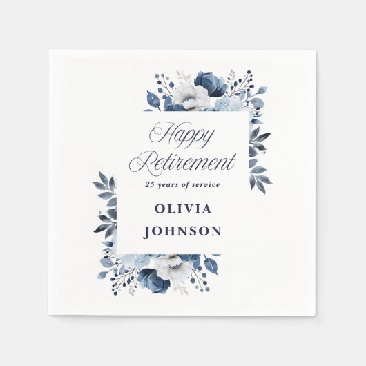 Navy Blue Waterverf Floral Retirement Party Servet (Voorkant)