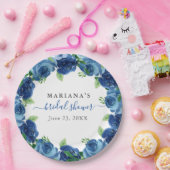 Navy Blue Waterverf Floral Vrijgezellenfeest Papieren Bordje (Feest)