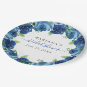 Navy Blue Waterverf Floral Vrijgezellenfeest Papieren Bordje (Gekanteld)